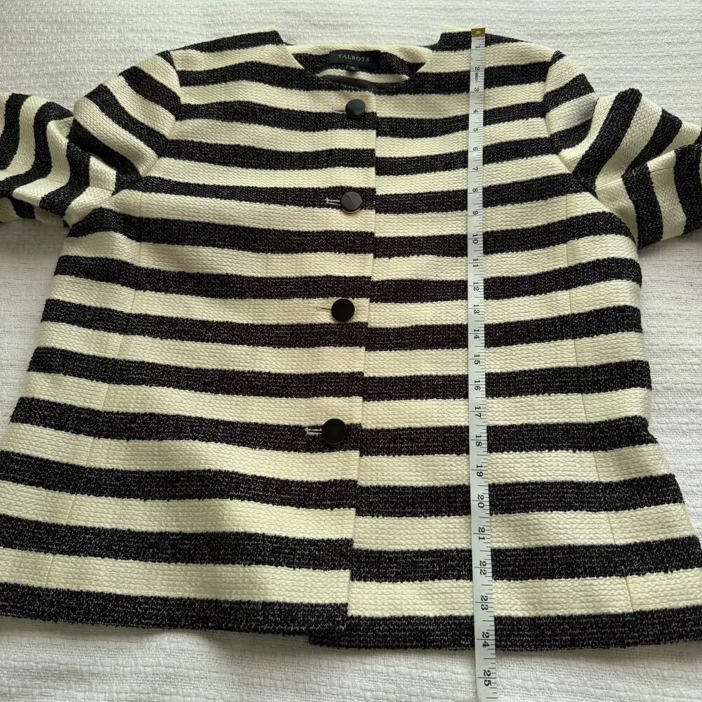 Size 16 Talbots Black and Cream Striped Jacket with 3/4 Sleeves